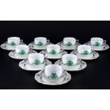Herend Apponyi Vert 10 tea cups with dessert plates, Teegedecke,