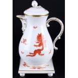 Meissen Roter Ming Drache Kaffeekanne mit Untersatz, coffee pot with coaster,