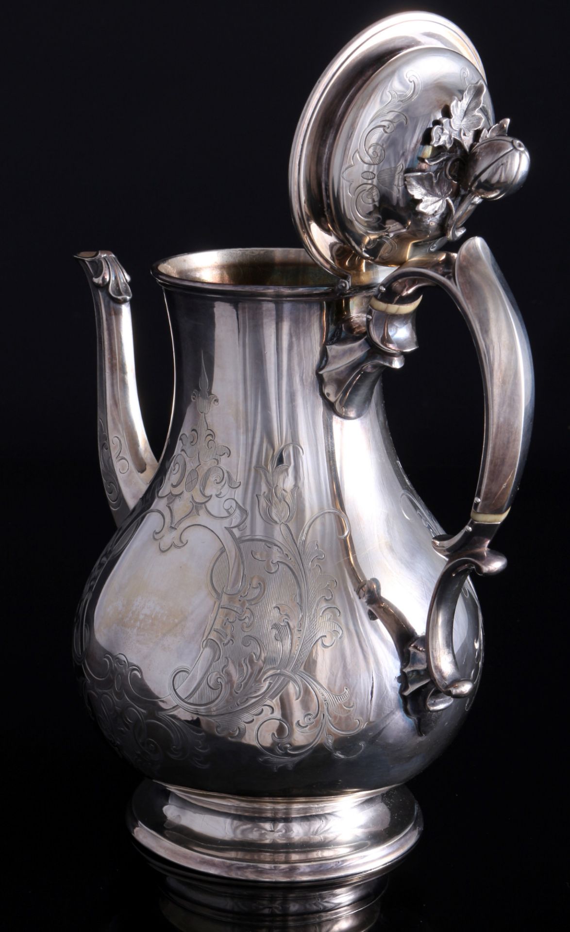 England 925 sterling silver victorian coffee pot, George Ivory, Silber Kaffeekanne 19. Jahrhundert, - Image 3 of 6