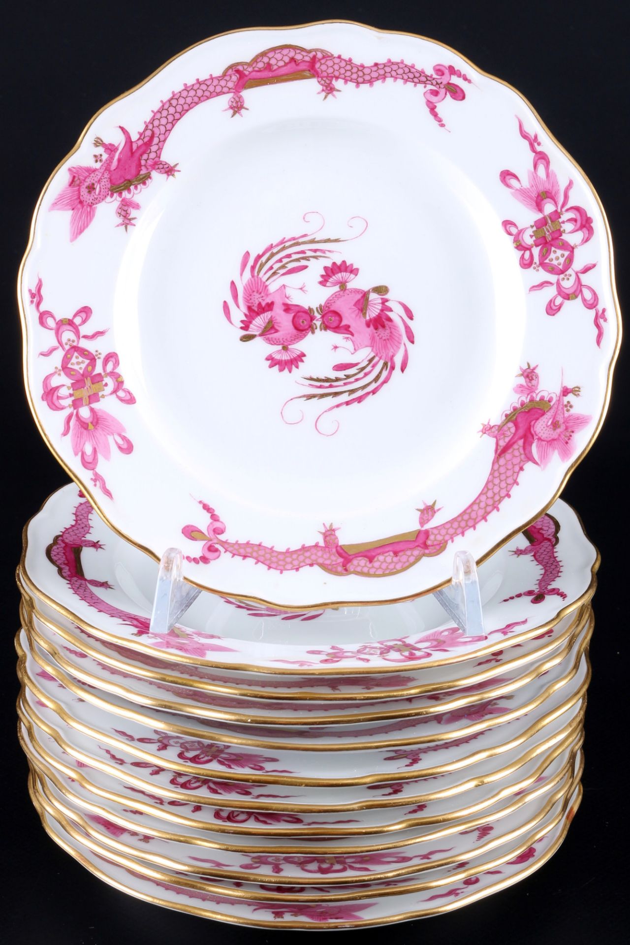 Meissen Hofdrache Purpur 12 Dessertteller 1.Wahl, Knaufmarke, dessert plates 1st choice,