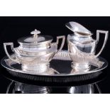 925 Silber Milchkanne und Zuckerschale Art Deco, Gebr. Kühn, silver milk pot and sugar cup with tray