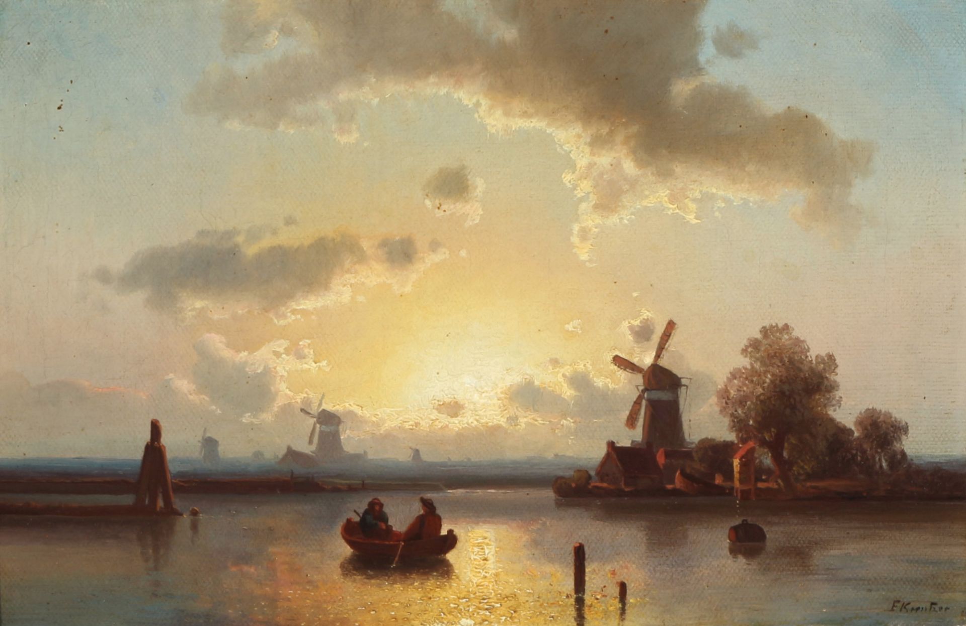 Felix Kreutzer (1835-1876) Windmühlen an der Zaan im Sonnenuntergang, wind mills on the Zaan at suns