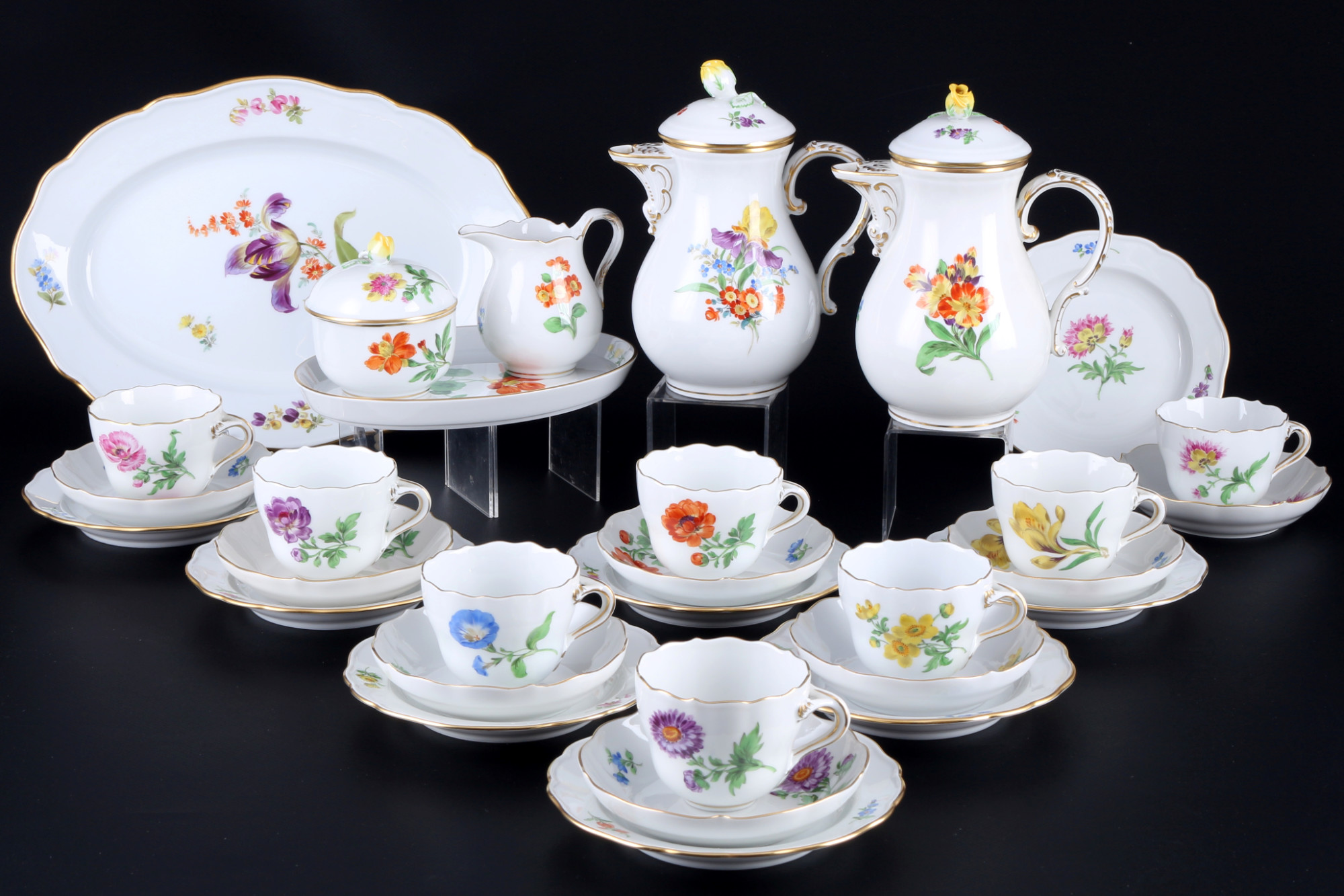 Meissen Flowers mocha coffee service for 8 persons, Mokkaservice für 8 Personen,