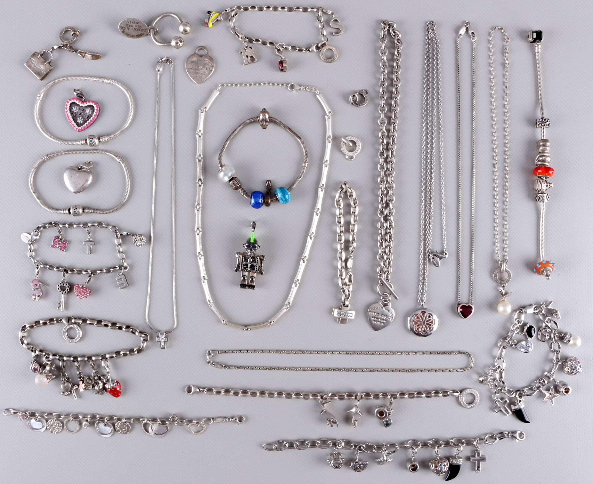 925 silver 25-piece jewelry, lot, u.a. Pandora, Thomas Sabo & Tiffany Co., Silberschmuck,