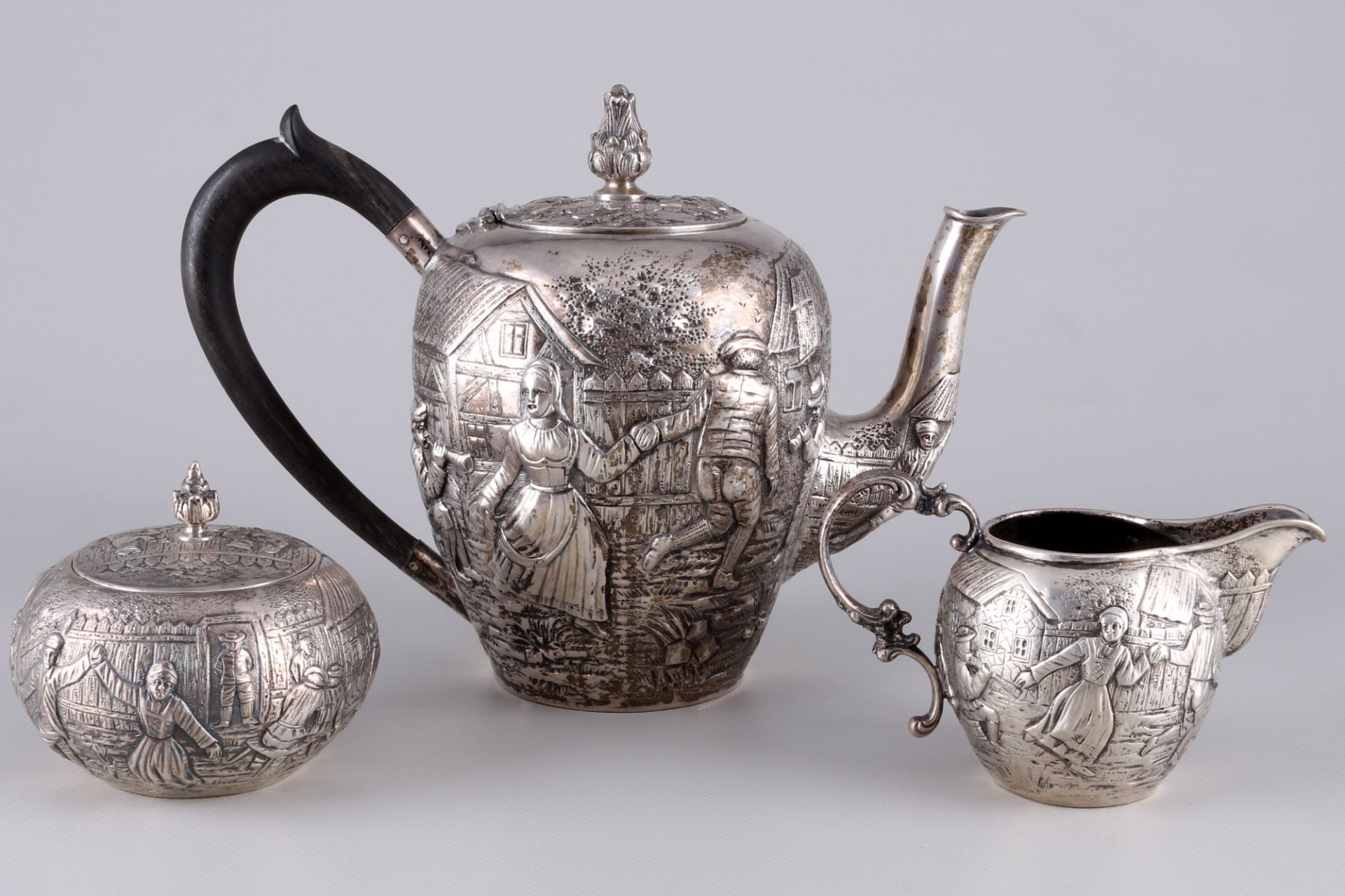 Ludwig Neresheimer 800 silver coffee set with dancing scenery, Silber Kaffeekern mit Tanzszenerie, - Image 4 of 5