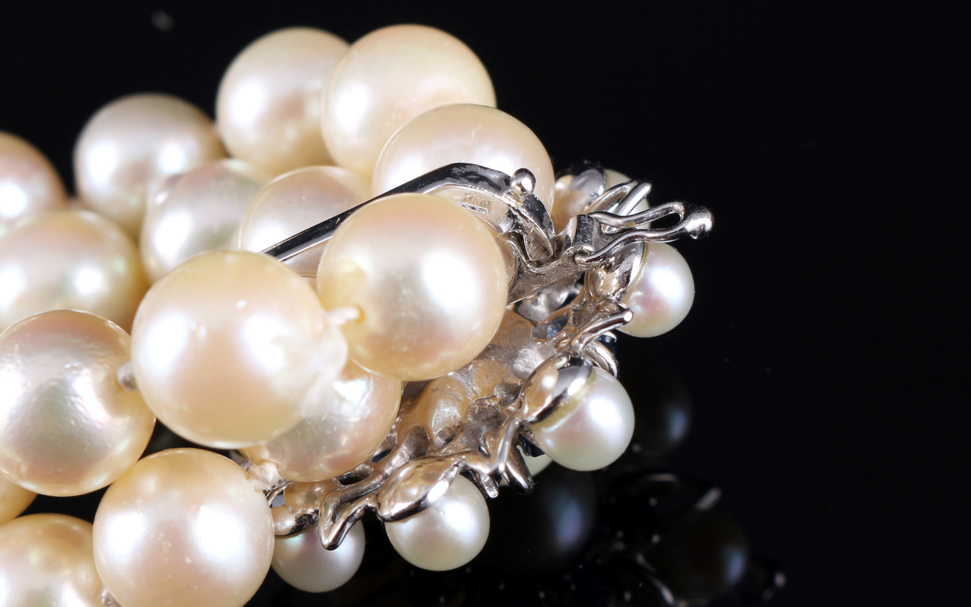 Pearl necklace with large 14K gold clip, Perlenkette / Collier mit 585 Gold Clipverschluss, - Image 7 of 7