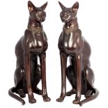 Bronze 2 große ägyptische Bastet Katzen von A. Tiot, bronze pair of egyptian bastet cats,