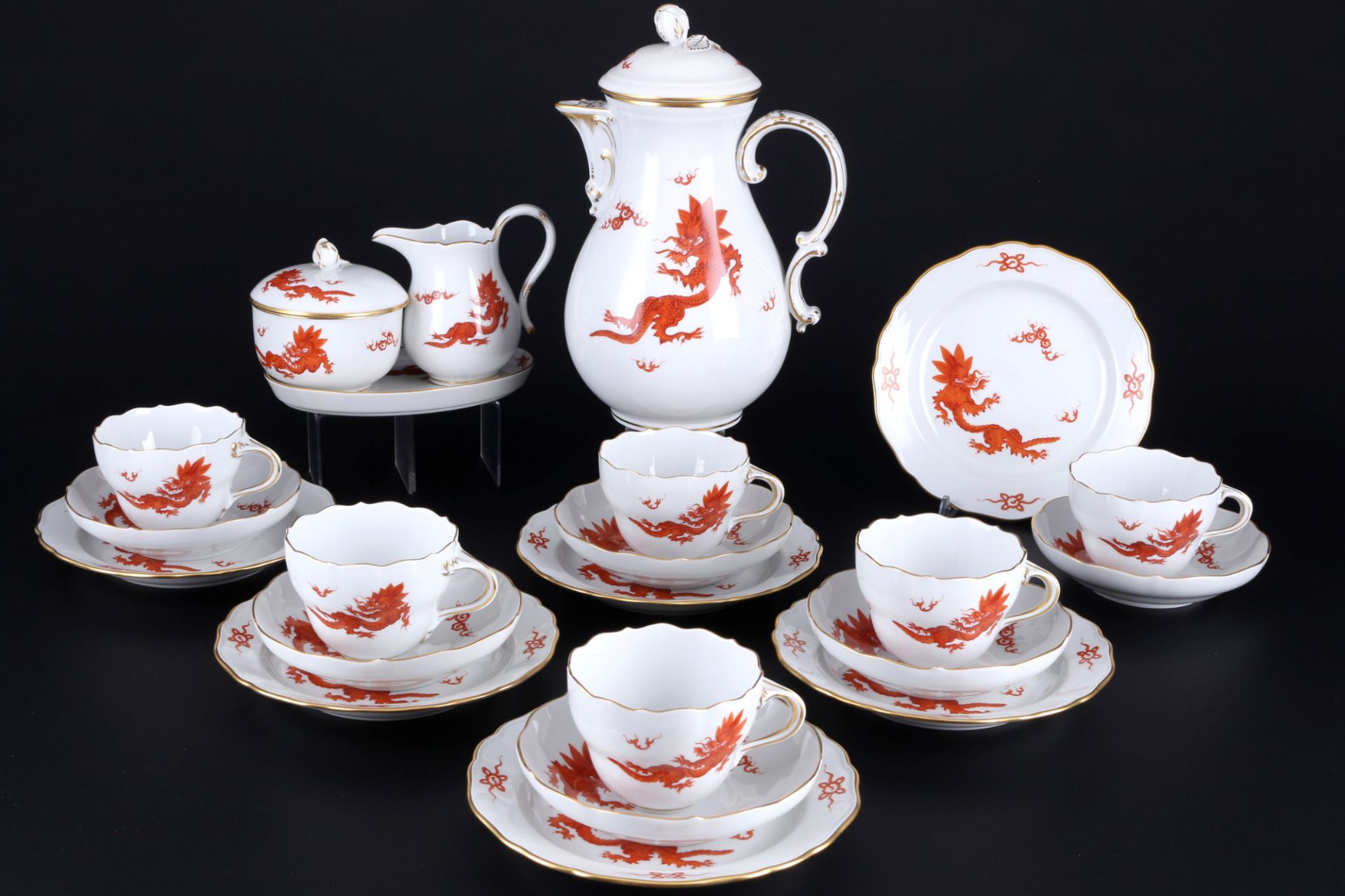Meissen Red Ming Dragon coffee service for 6 persons 1st choice, Kaffeeservice für 6 Personen 1.Wahl