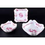 Meissen Hofdrache Purpur 3 Schalen 1.Wahl, Knaufmarke, bowls 1st choice,