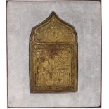 Russland 18. Jahrhundert Bronze Reiseikone Mariä Schutz und Fürbitte, russian bronze travel icon 18t