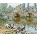 Unbekannter Maler Waschweiber am Flussufer, unknown artist washerwomen on riverside,