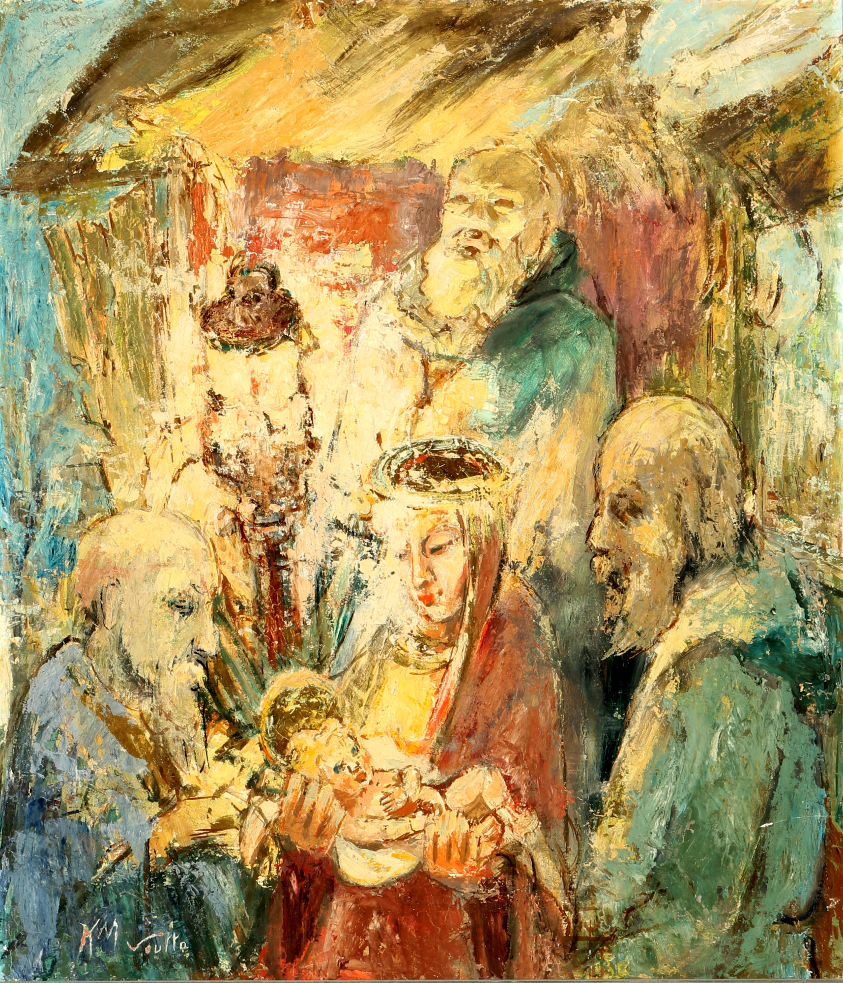 Kurt-Michael Voutta (1898-?) Holy Family with the Holy 3 Kings, Heilige Familie mit den Heiligen 3 K