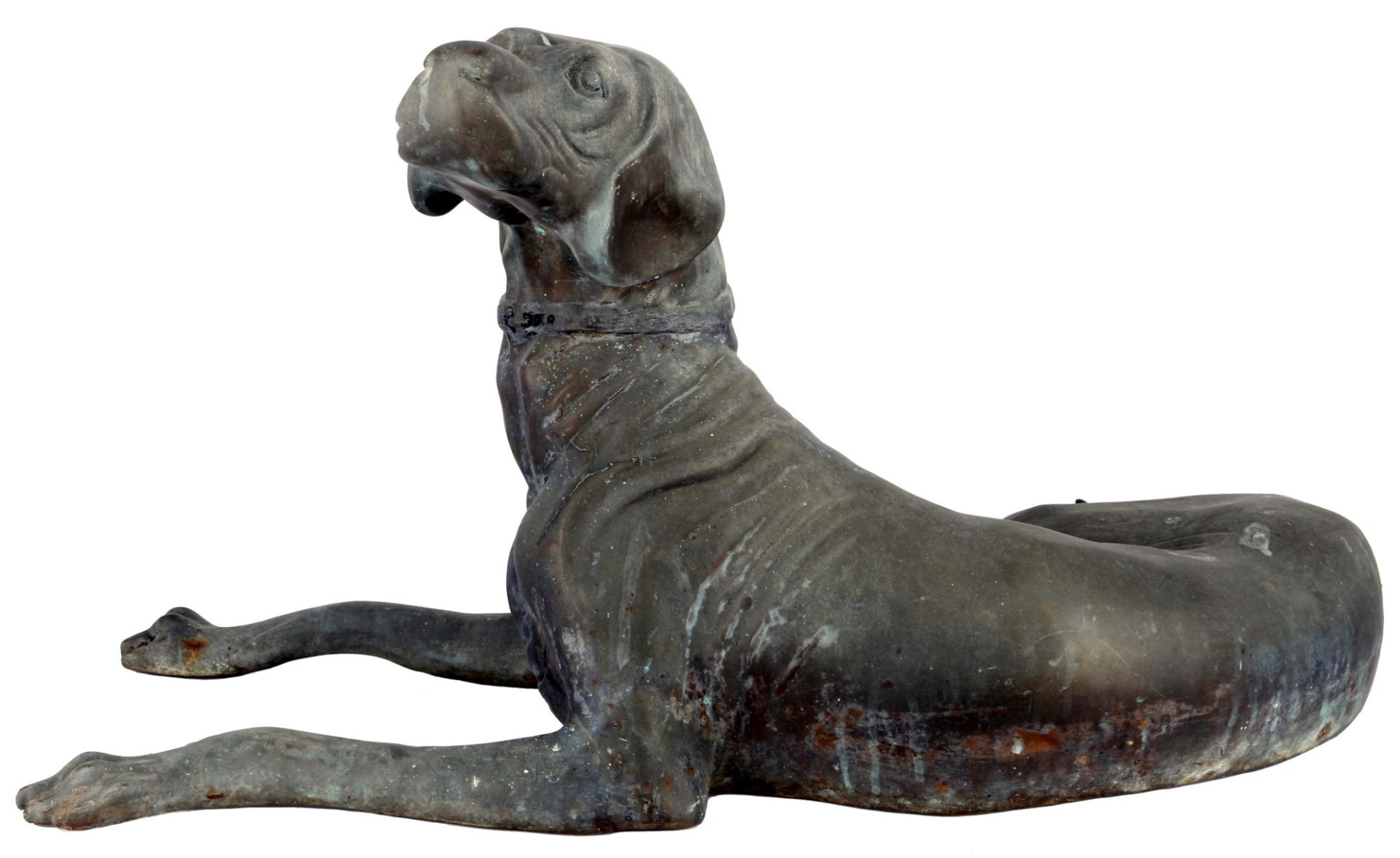 Bronze lebensgroßer liegender Hund Weimaraner Skulptur, large lying dog Weimaraner sculpture,