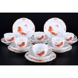 Meissen Roter Ming Drache 6 Kaffeegedecke 1.Wahl, coffee cups with dessert plates 1st choice,