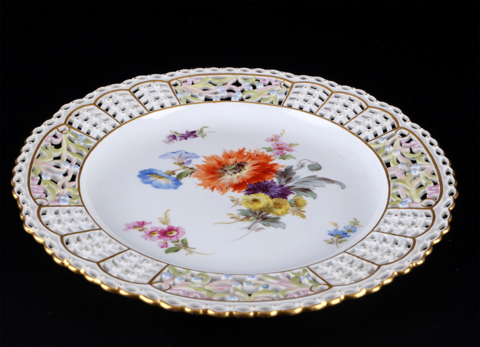 Meissen Flower Bouquet cutwork plate, knob mark, Durchbruchteller, - Image 2 of 3