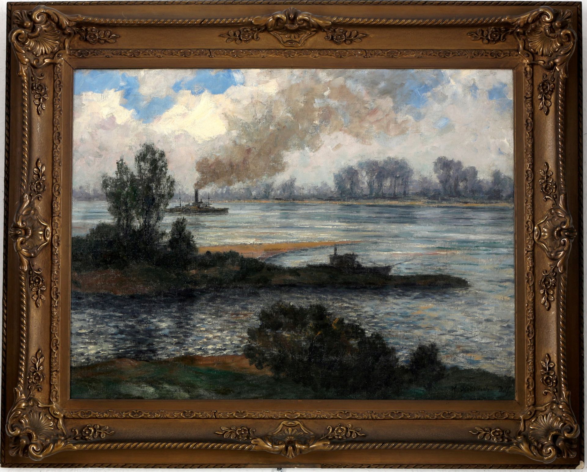 Hermann Hellbusch (1879-1967) the Rhine near Duesseldorf, Der Rhein bei Düsseldorf, - Image 2 of 4