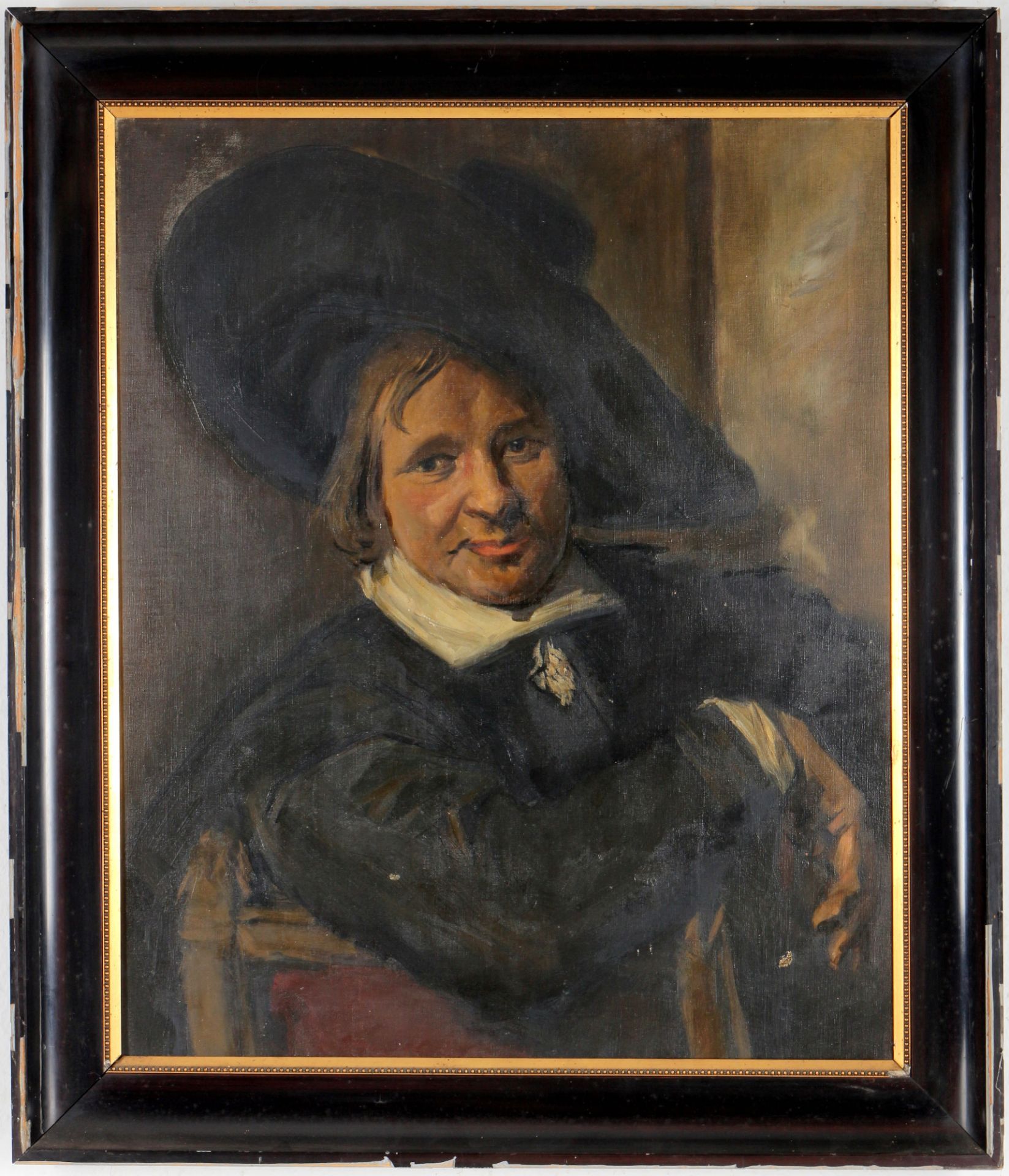 Unbekannter Maler um 1900, Mann mit Schlapphut nach Frans I Hals (1580-1666), unknown painter man wi - Bild 2 aus 3