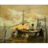 Ludwig Dill (1848-1940) Fischer in der Lagune von Venedig, fisherman in the venetian lagoon,