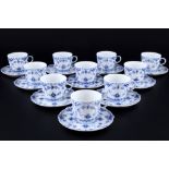 Royal Copenhagen Musselmalet Full Lace 10 coffee cups with saucers 1035 1st choice, Vollspitze Kaffe