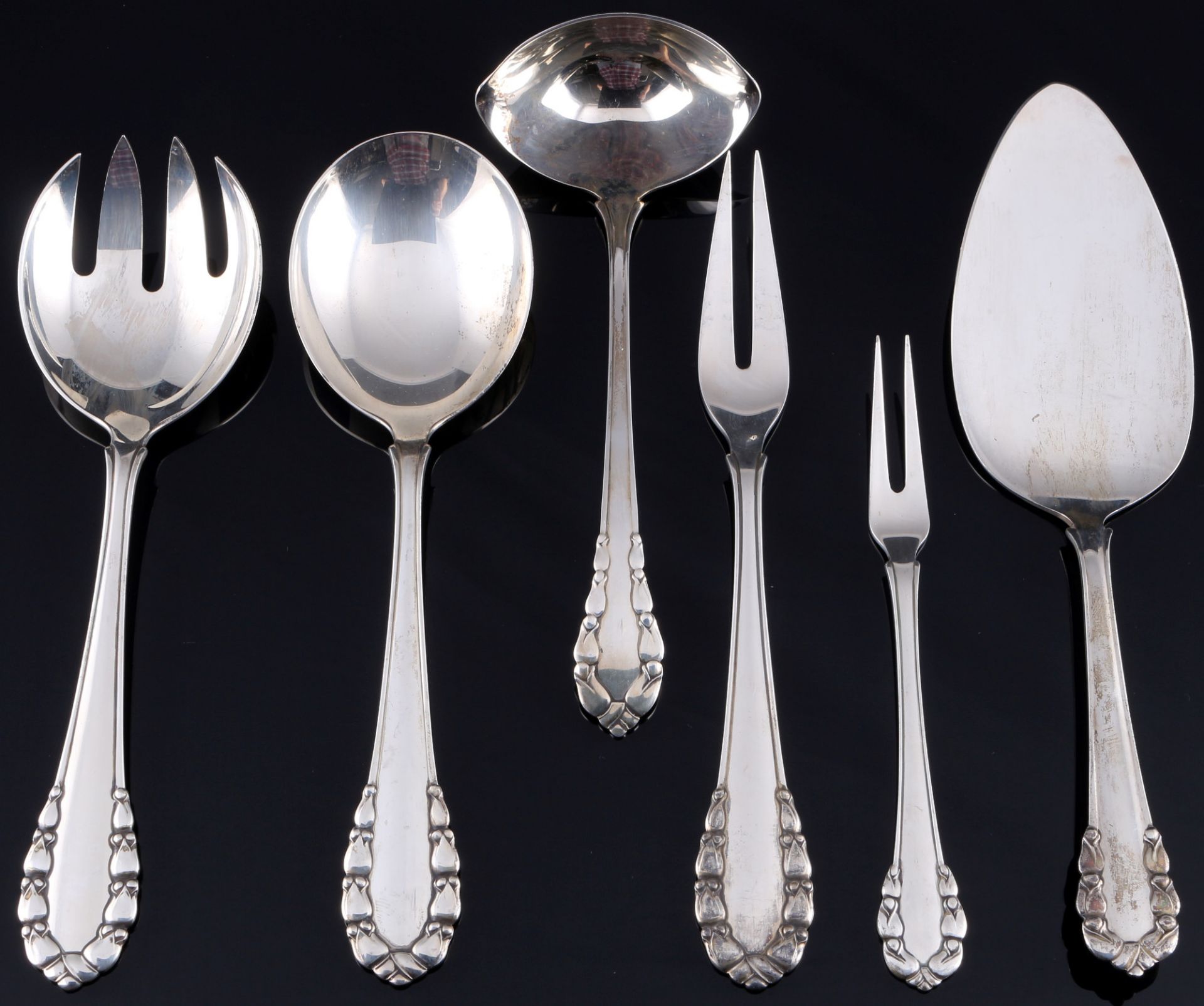 Georg Jensen Lily of the Valley 925 sterling silver 6-piece serving cutlery, Silber 6-teiliges Vorle