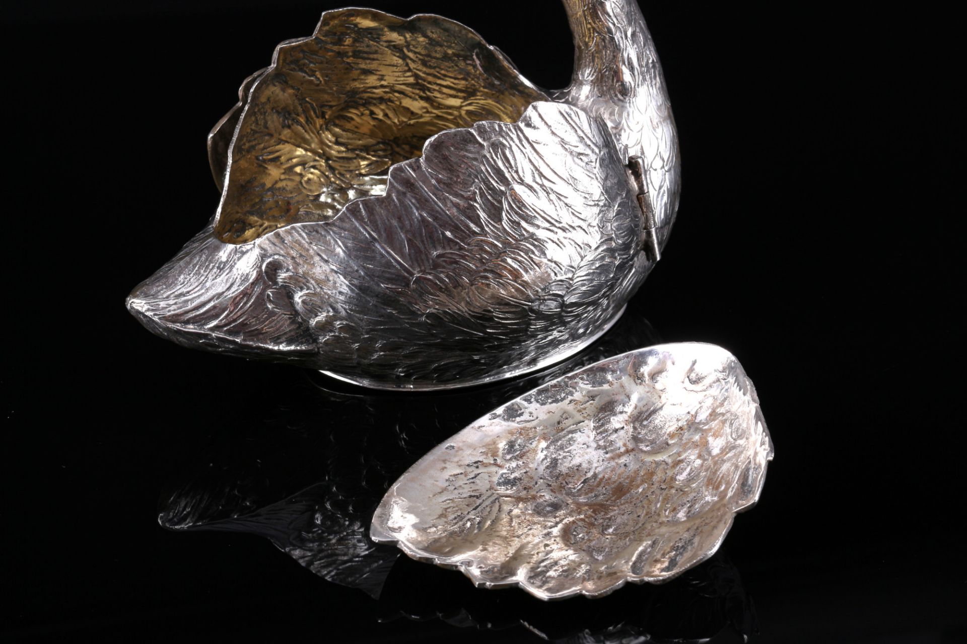 Schleissner & Söhne Hanau 830 silver pair of large swan bowls, Silber Tafelschmuck Schwäne, - Image 7 of 7