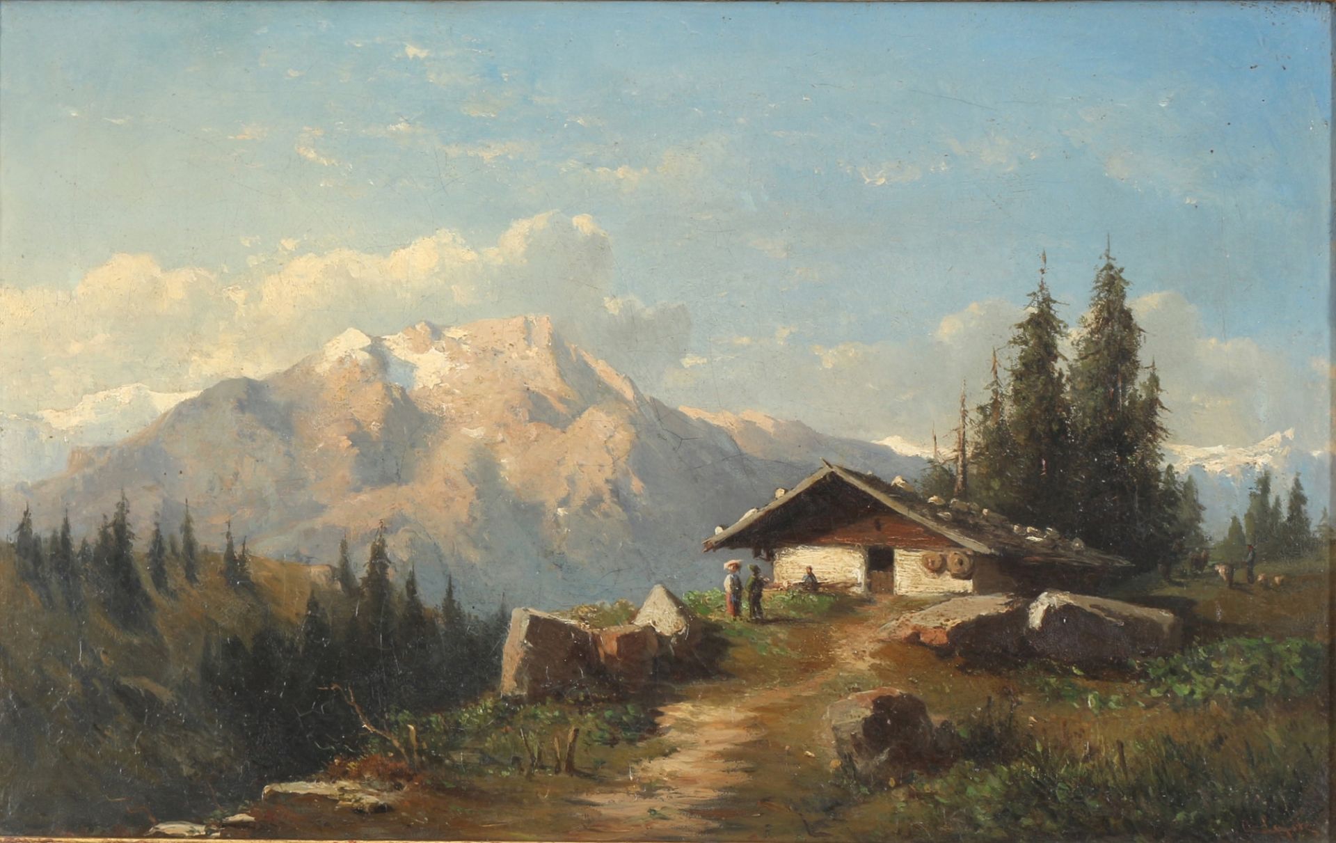 Carl Lafite (1830-1900) Berghof in Alpenlandschaft, alpine landscape with farmhouse,