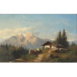 Carl Lafite (1830-1900) Berghof in Alpenlandschaft, alpine landscape with farmhouse,