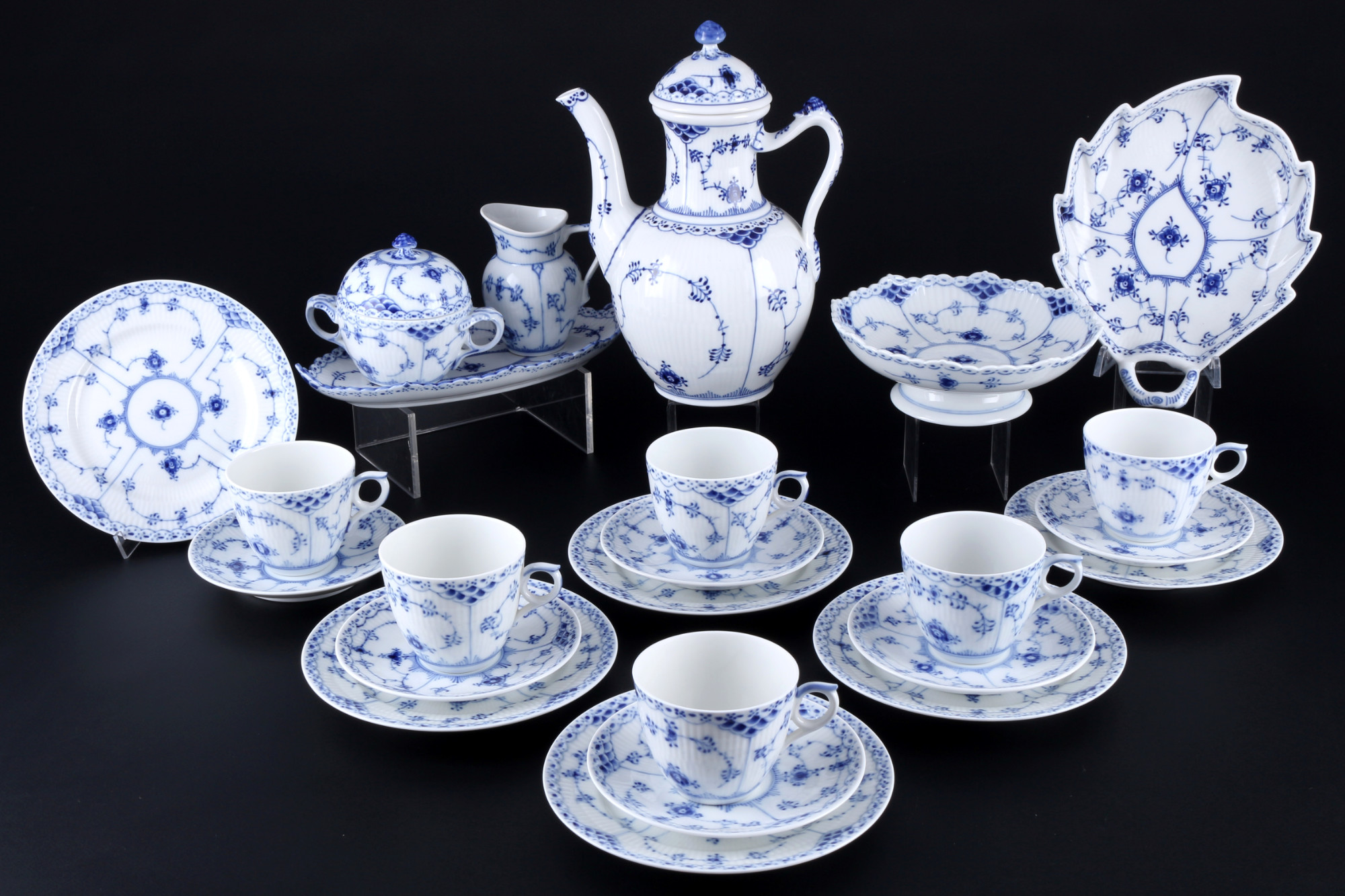 Royal Copenhagen Musselmalet coffee service for 6 persons, Kaffeeservice für 6 Personen,