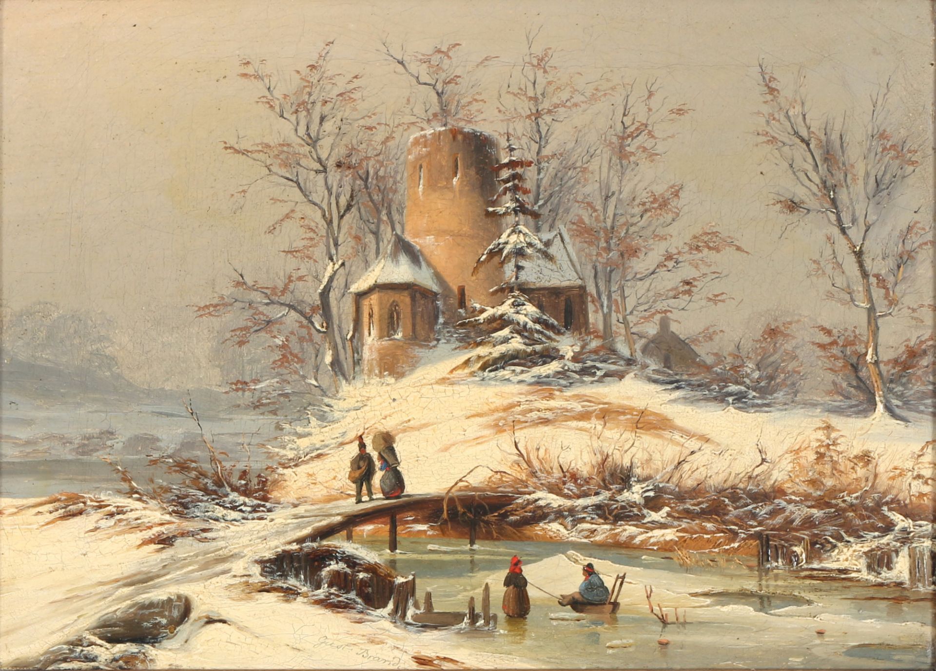 Gustav Brandin (19. Jhd.) Verschneiter Wintertag mit Burgansicht 1847, Snowy winter day with a view 