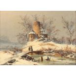 Gustav Brandin (19. Jhd.) Verschneiter Wintertag mit Burgansicht 1847, Snowy winter day with a view