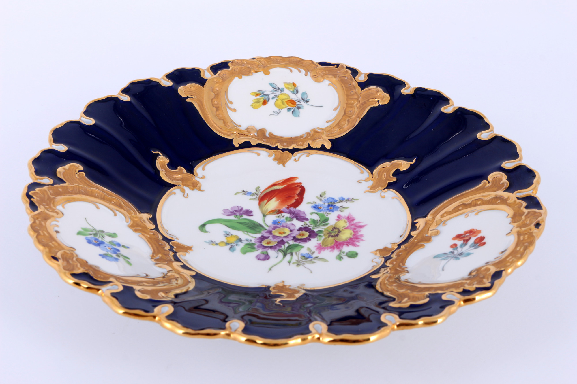 Meissen B-Form Flower Bouquet royal blue splendor plate 1st choice, Prunkteller 1.Wahl, - Image 3 of 4