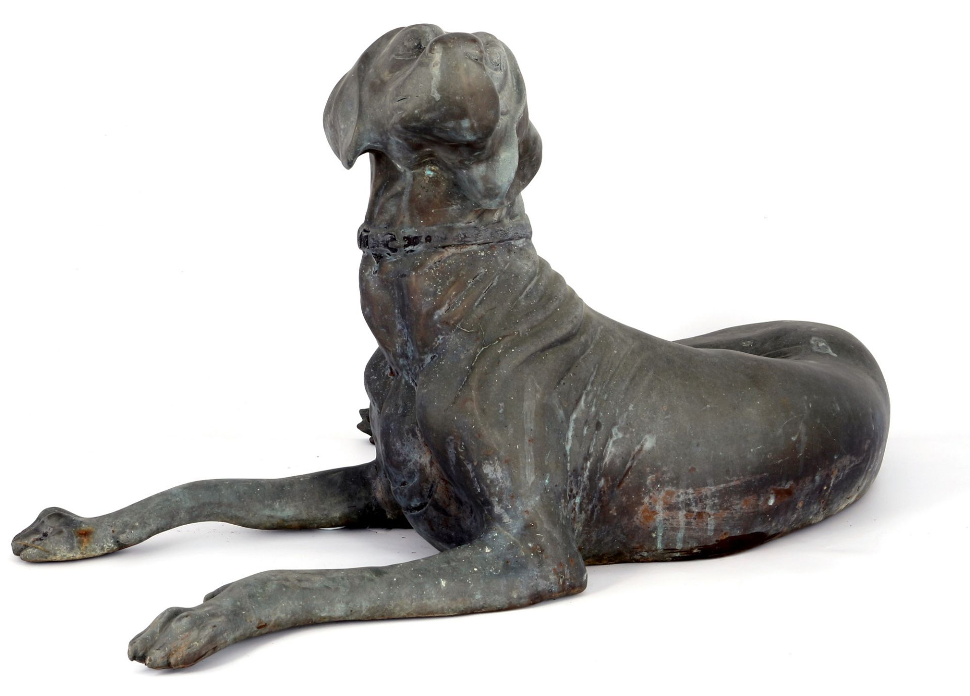 Bronze lebensgroßer liegender Hund Weimaraner Skulptur, large lying dog Weimaraner sculpture, - Bild 2 aus 4