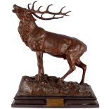 Große Skulptur röhrender Hirsch, large roaring deer,
