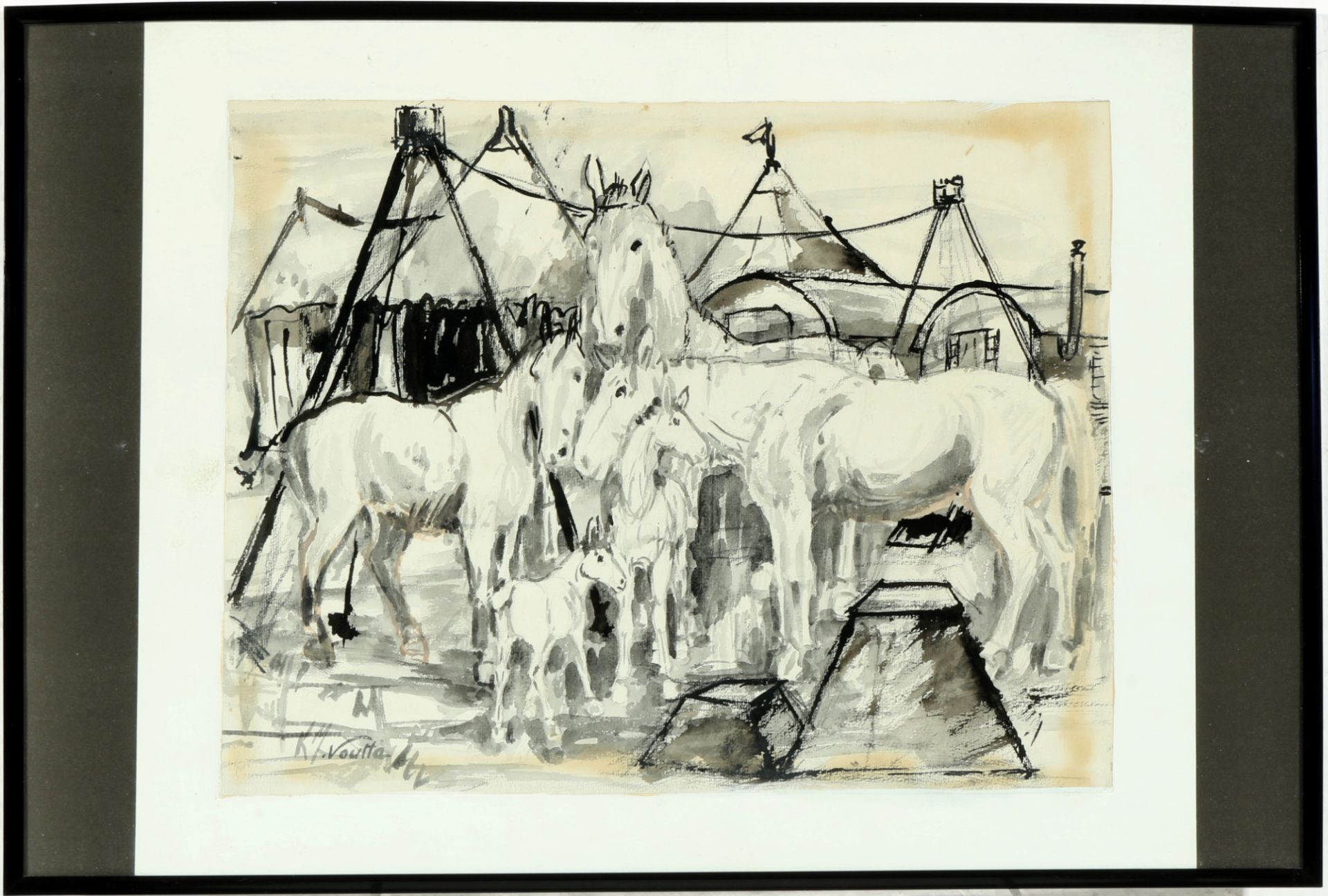 Kurt-Michael Voutta (1898-1965) Zirkuspferde, circus horses, - Bild 2 aus 3