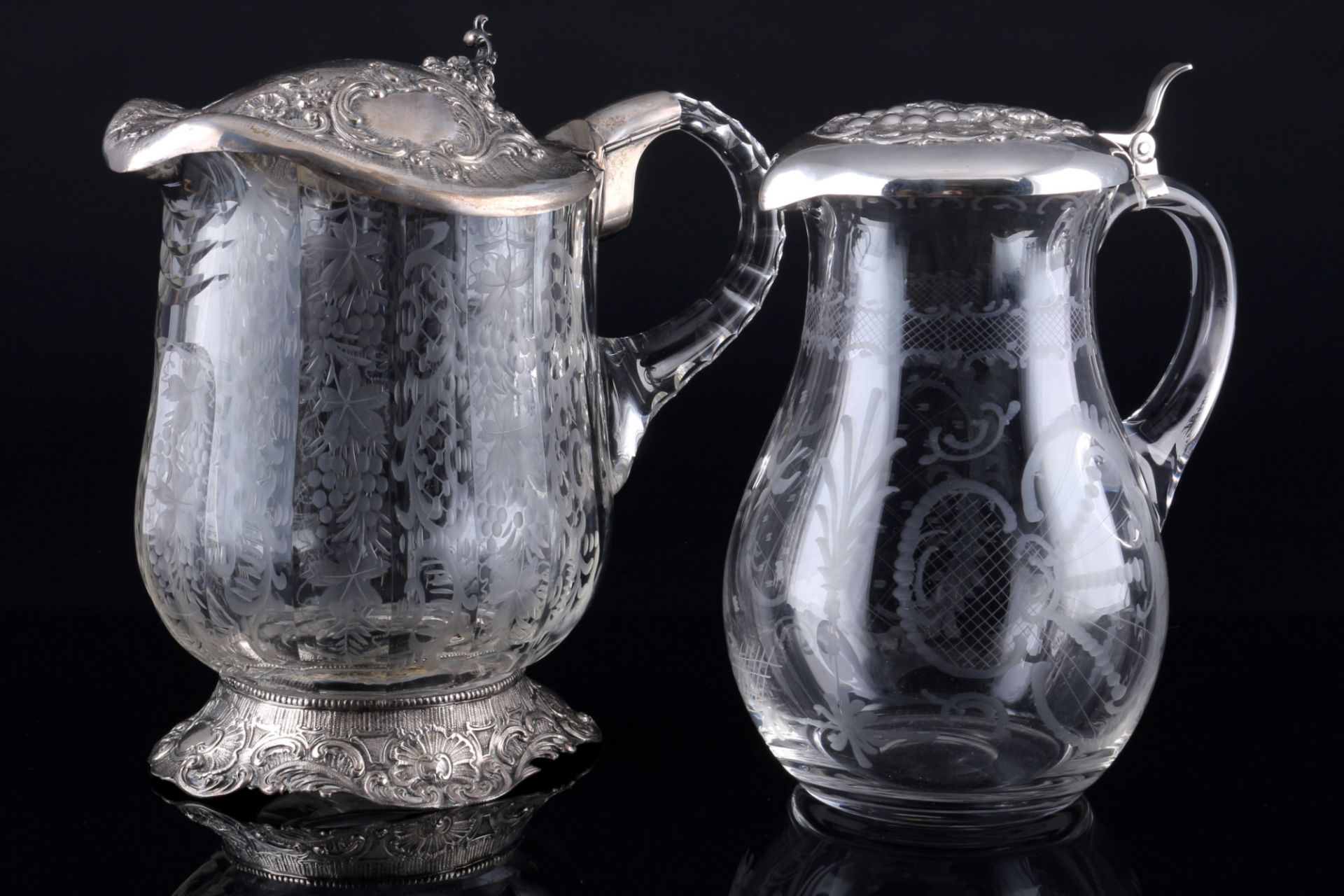 800 silver 2 crystal carafes, Kristallkaraffen,