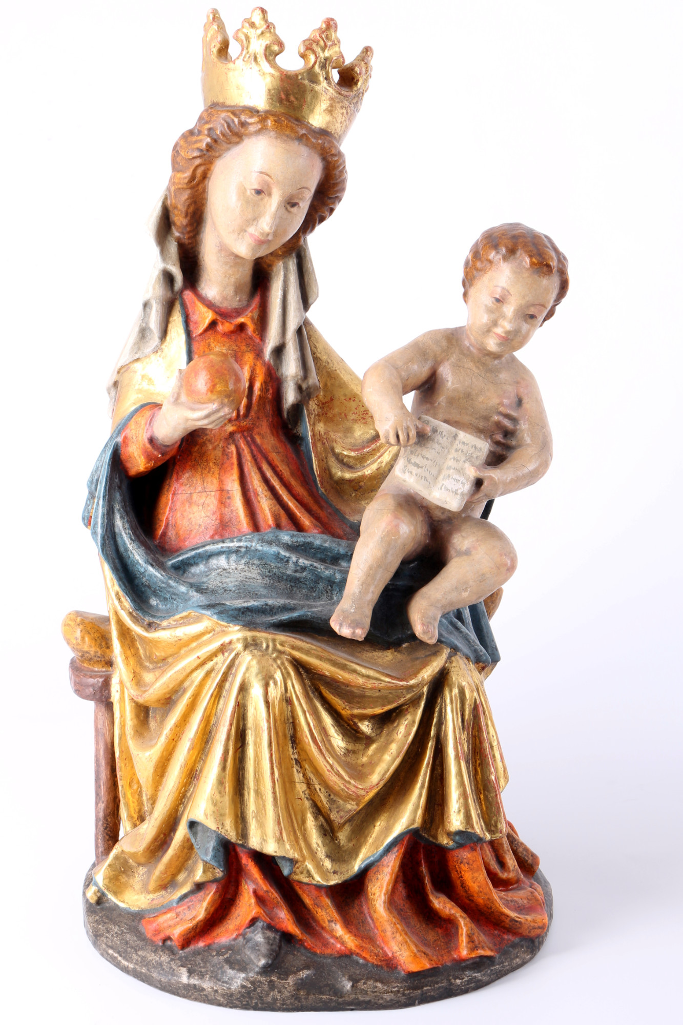 2 wooden figures of Saint Mary and cherub head, Holzskulpturen Heilige Madonna und Puttenkopf, - Image 2 of 4