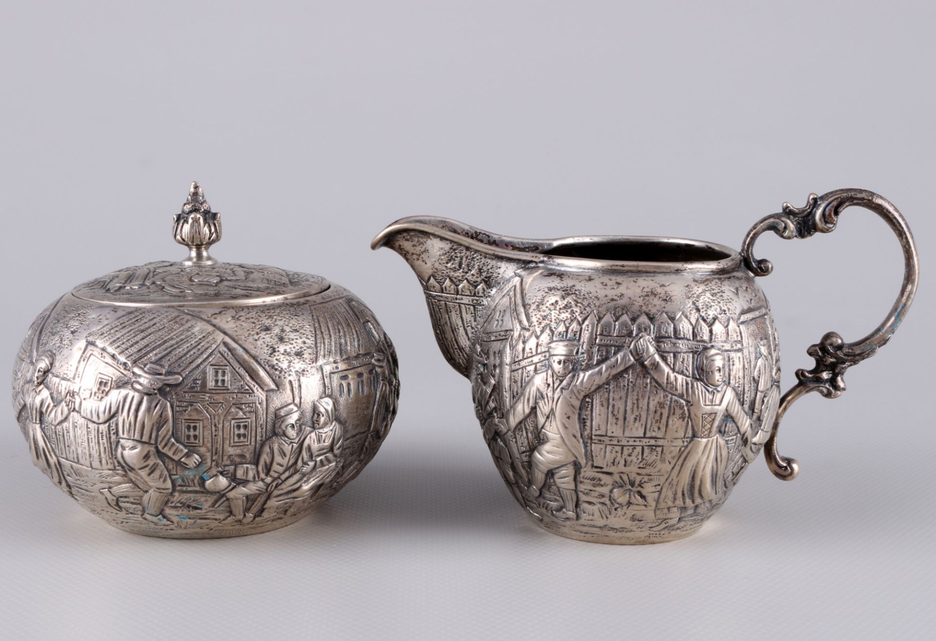 Ludwig Neresheimer 800 silver coffee set with dancing scenery, Silber Kaffeekern mit Tanzszenerie, - Image 3 of 5
