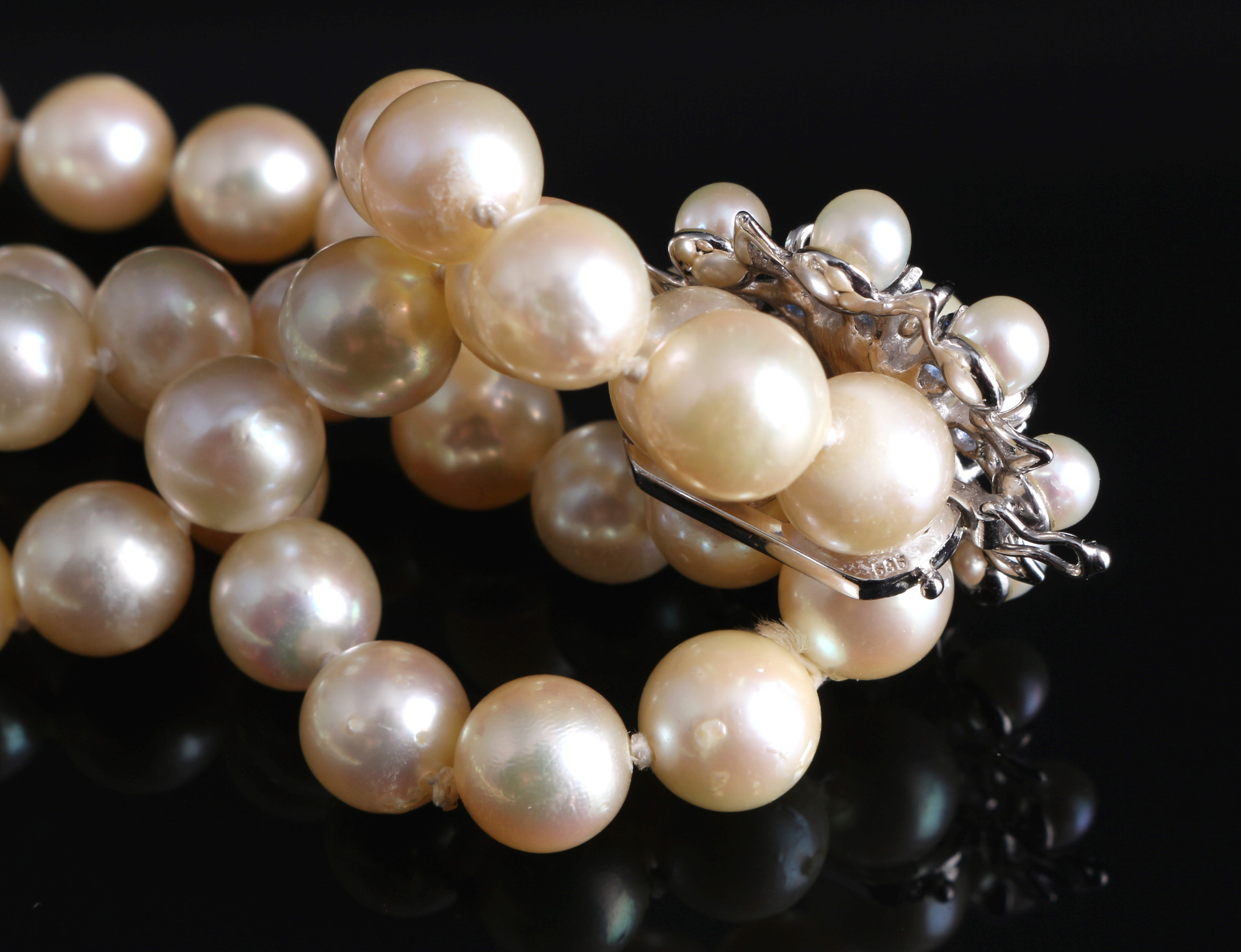 Pearl necklace with large 14K gold clip, Perlenkette / Collier mit 585 Gold Clipverschluss, - Image 6 of 7