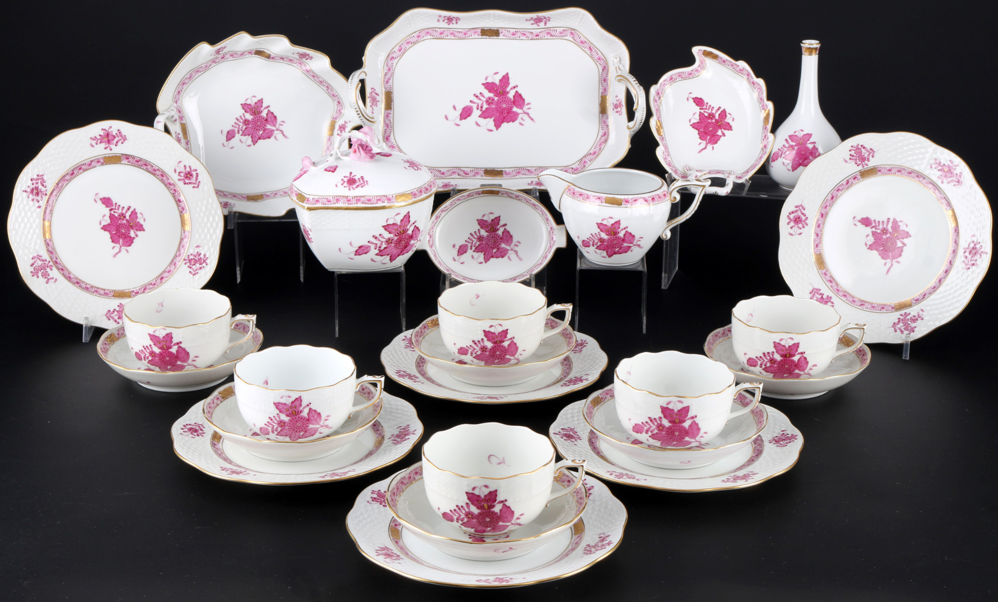 Herend Apponyi Purple tea set for 6 persons, Teeset für 6 Personen,