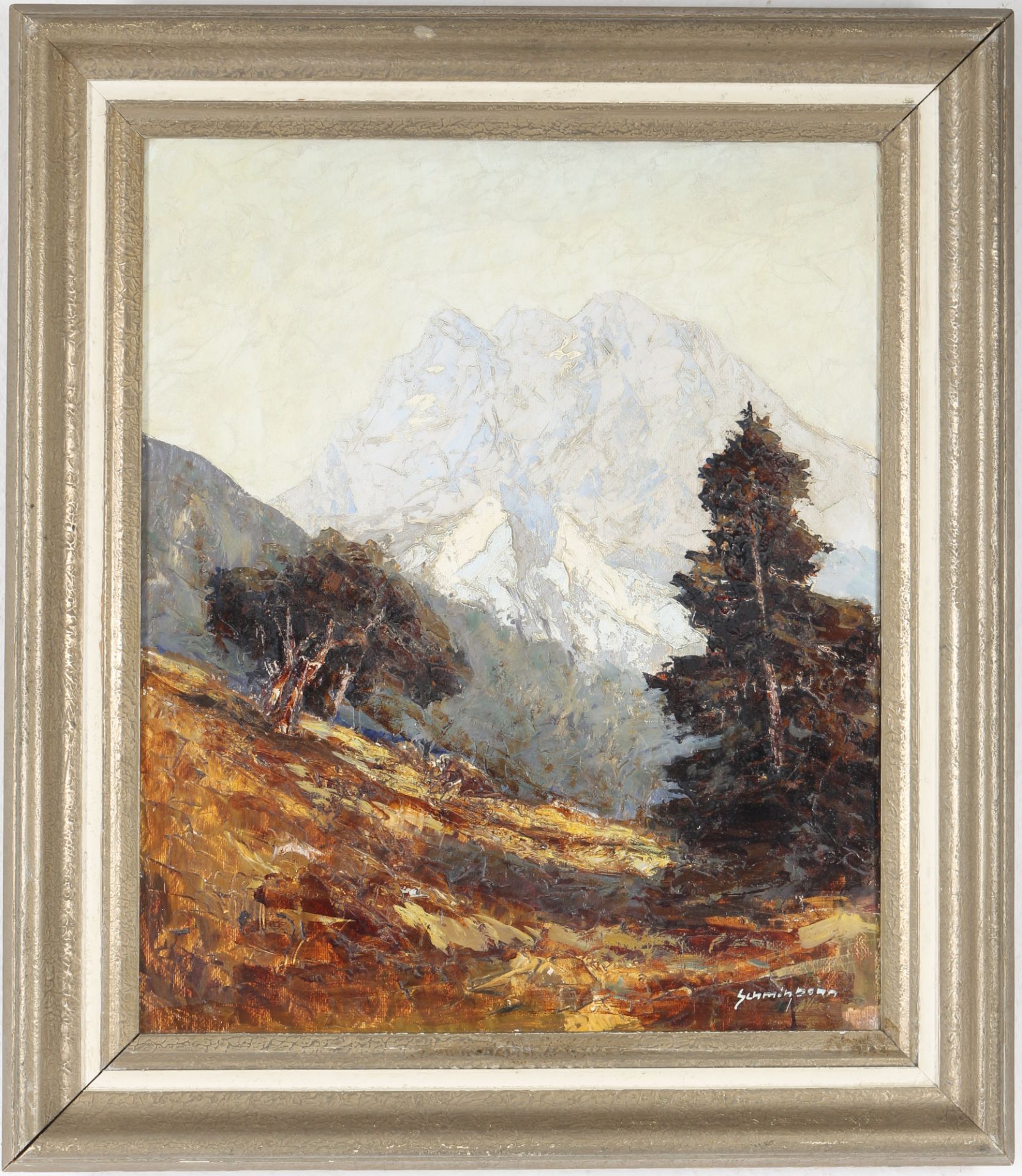 Hermann Schmitzbonn (1903-1960) herbstliche Landschaft mit Alpenblick, autumn landscape with view of - Bild 2 aus 4