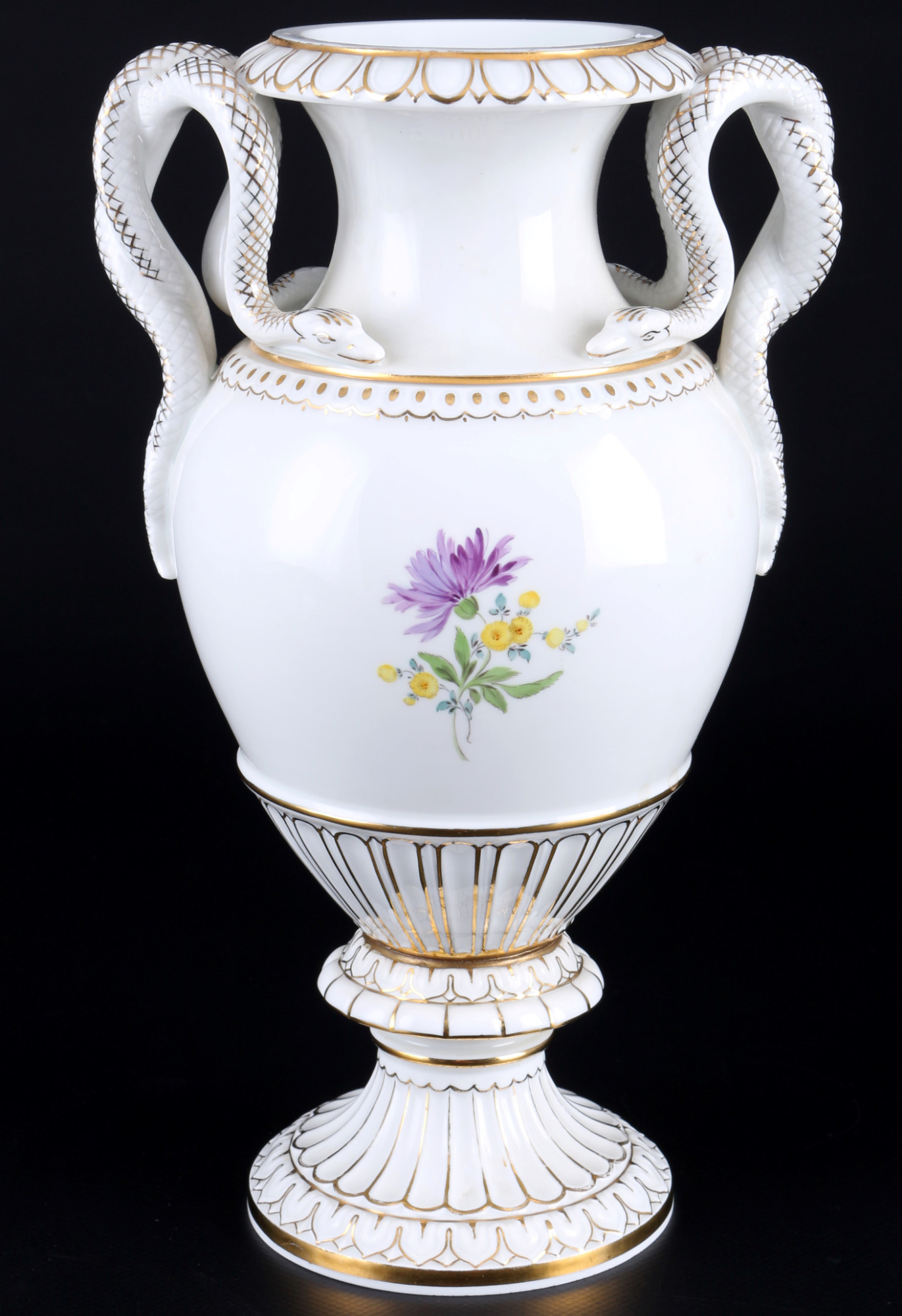 Meissen Flower Bouquet snake handle vase 1st choice, Schlangenhenkelvase kobaltblau 1.Wahl, - Image 3 of 5