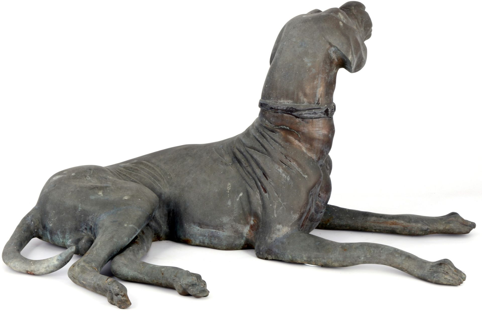 Bronze lebensgroßer liegender Hund Weimaraner Skulptur, large lying dog Weimaraner sculpture, - Bild 3 aus 4