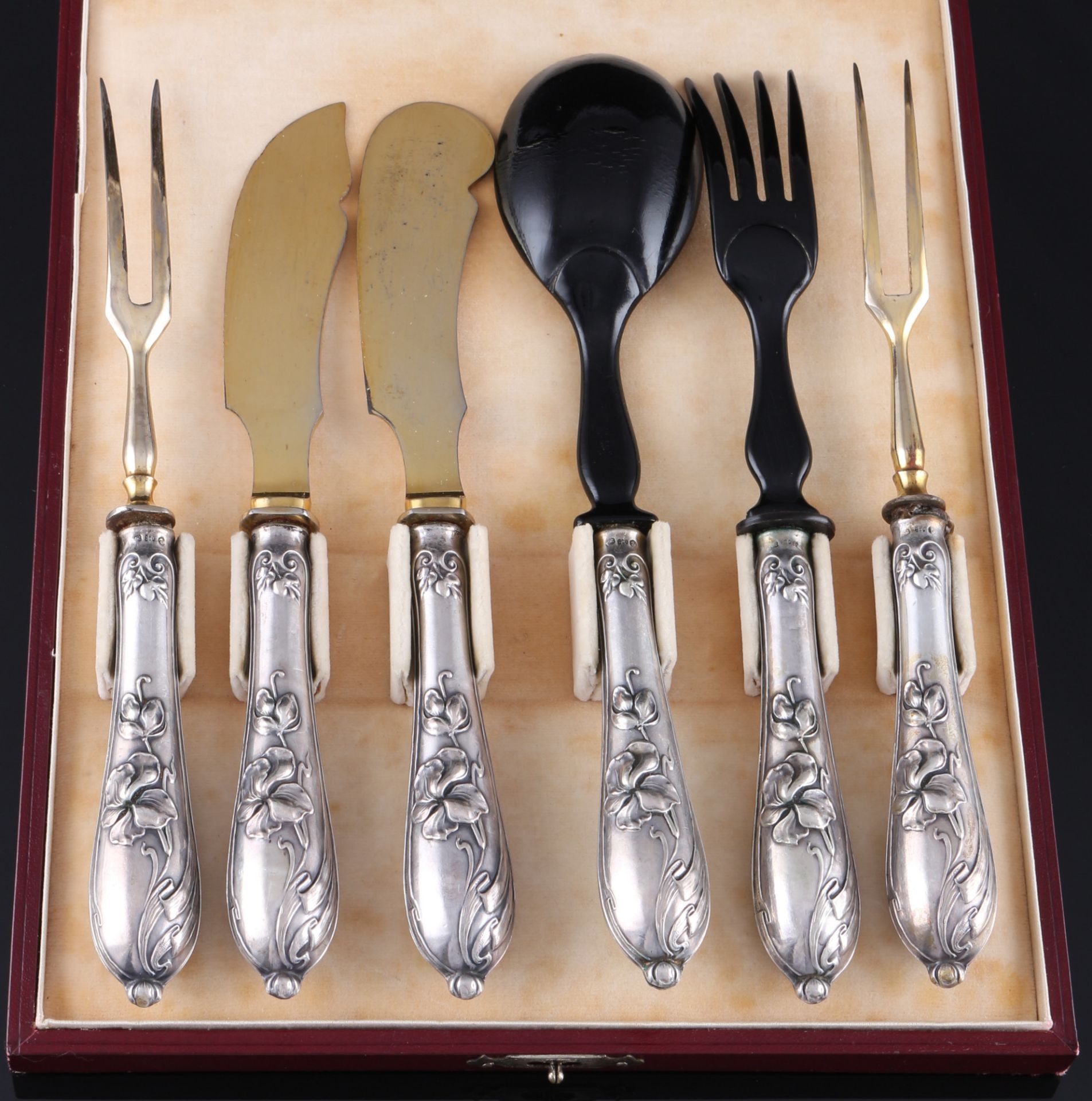 800 Silber 6-teiliges Vorlegebesteck Jugendstil, silver 6-piece serving cutlery art nouveau, - Bild 2 aus 3