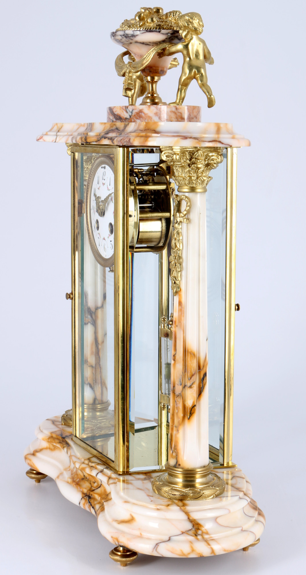 French glas mantel clock 19th century, Glaspendule mit Beisteller Frankreich 19. Jahrhundert, - Image 4 of 7