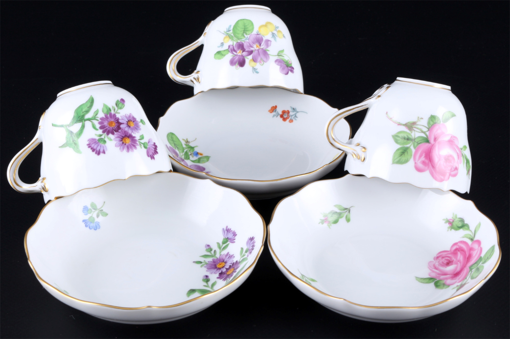 Meissen flowers 12 mocha coffee cups with saucers, Mokkatassen, diverse Blumendekore, - Image 4 of 6