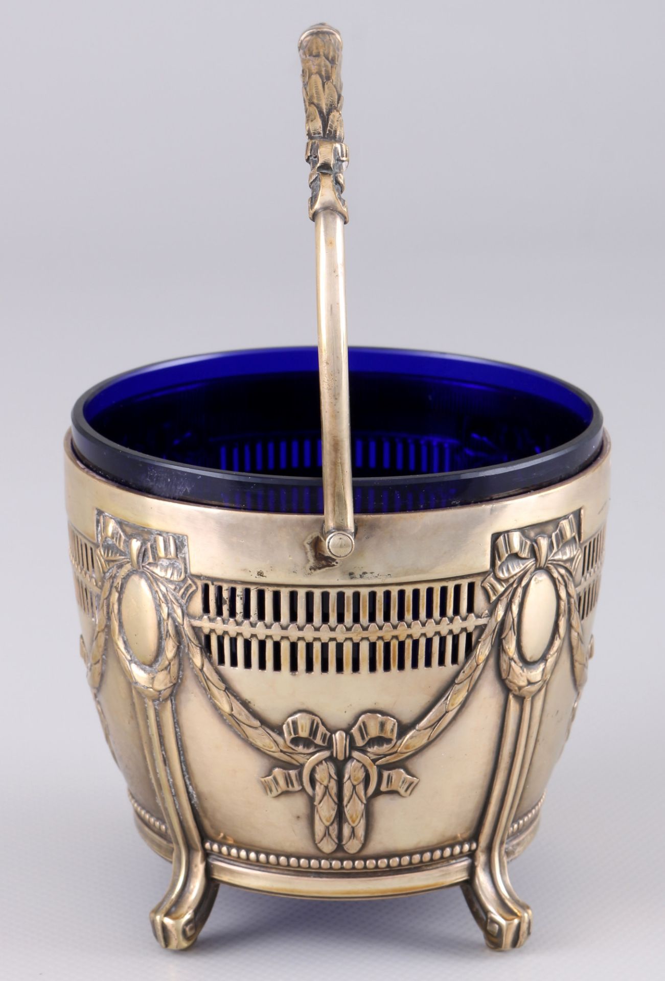 Friedrich Lodholz 800 Silber Zuckerschale mit kobaltblauem Glaseinsatz, silver sugar bowl with royal - Bild 4 aus 6