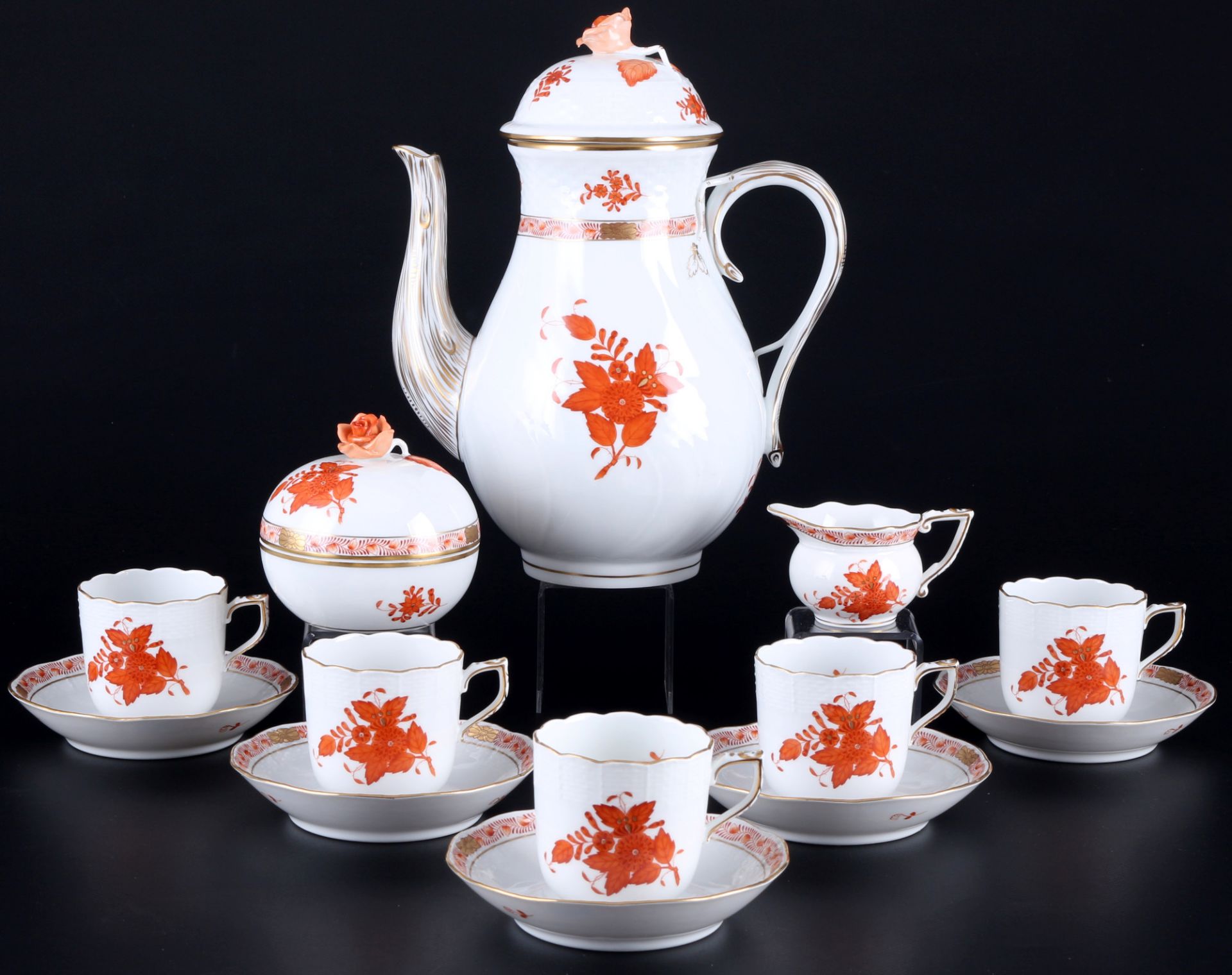 Herend Apponyi Orange Mokkaservice für 5 Personen, mocha coffee service for 5 pers.,