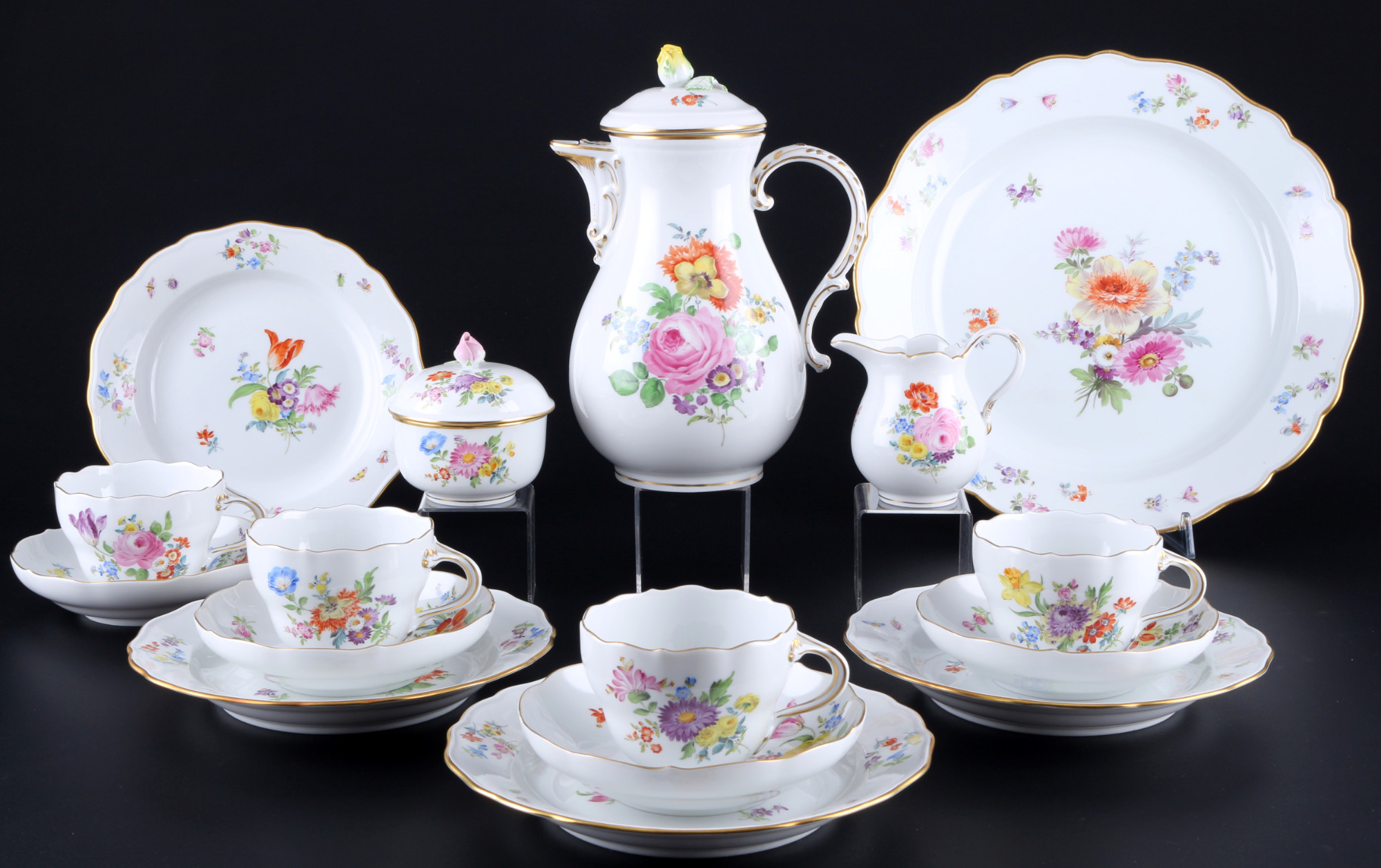 Meissen Flower Bouquet coffee service for 4 persons 1st choice, Kaffeeservice für 4 Personen 1.Wahl,