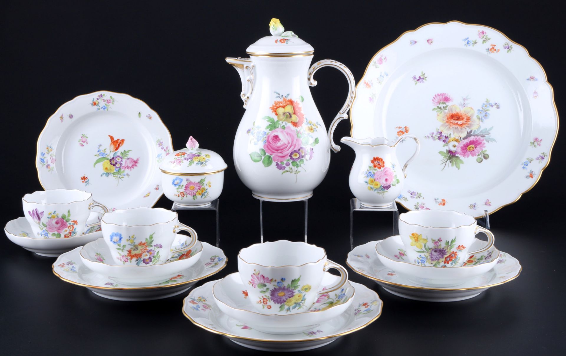 Meissen Blumenbukett Kaffeeservice für 4 Personen 1.Wahl, coffee service for 4 pers. 1st choice,