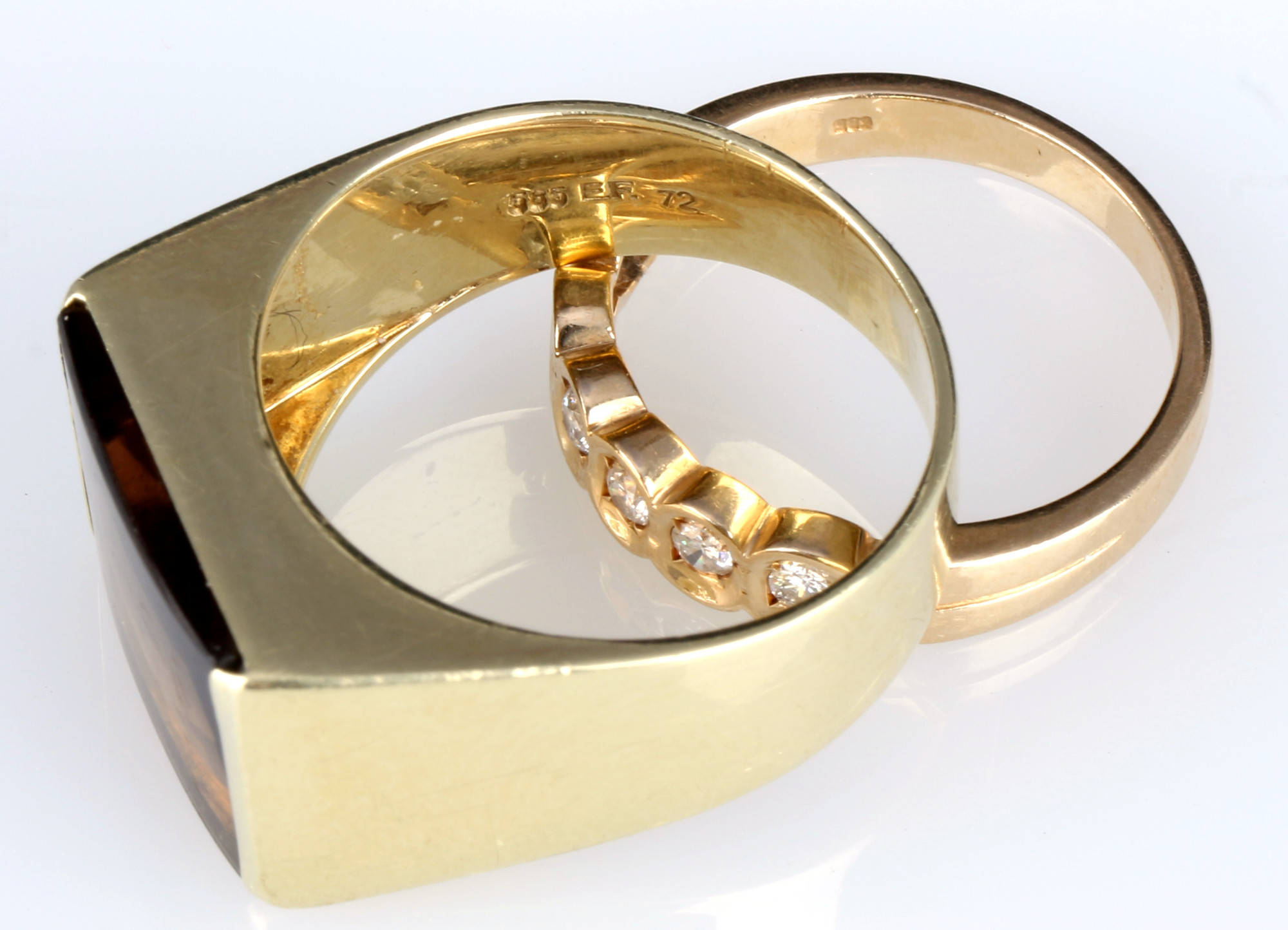 585 gold 2 rings with diamonds and smoky quartz, 14K Gold Ringe mit Diamanten und Rauchquarz, - Image 6 of 6